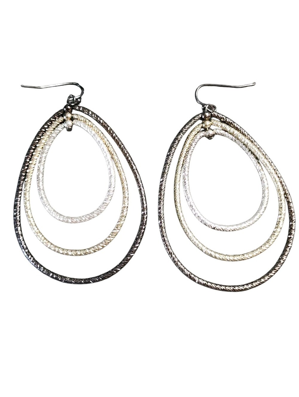 Tri-Tone Multi Hoop Teardrop Earrings